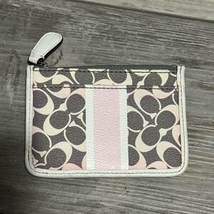 Coach Pink and White Signature Card Case EUC